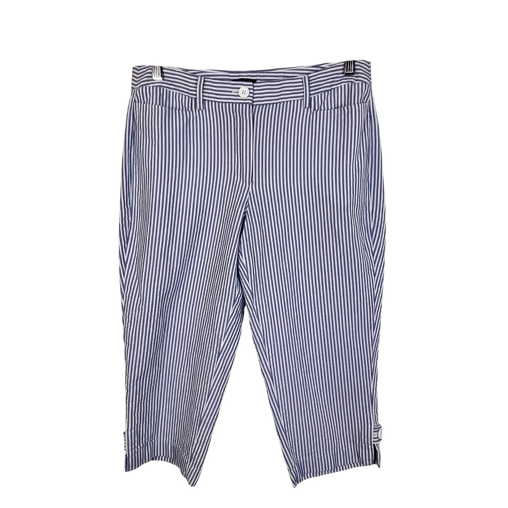 Talbots Striped Capri Pants Size 6P 100% Cotton Seersucker Blue White (F695)
